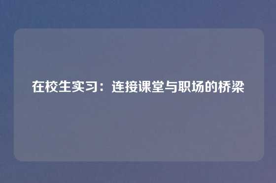 在校生实习:连接课堂与职场的桥梁