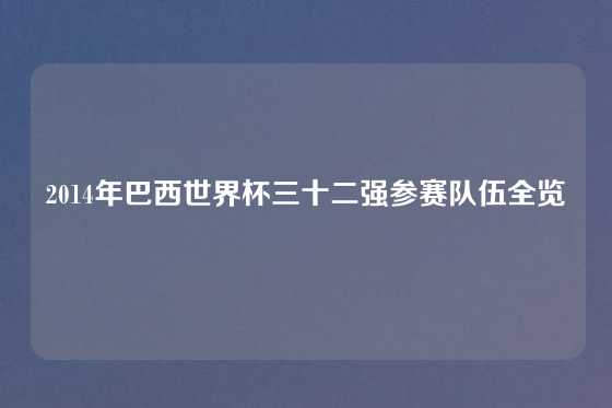 2014年巴西世界杯三十二强参赛队伍全览
